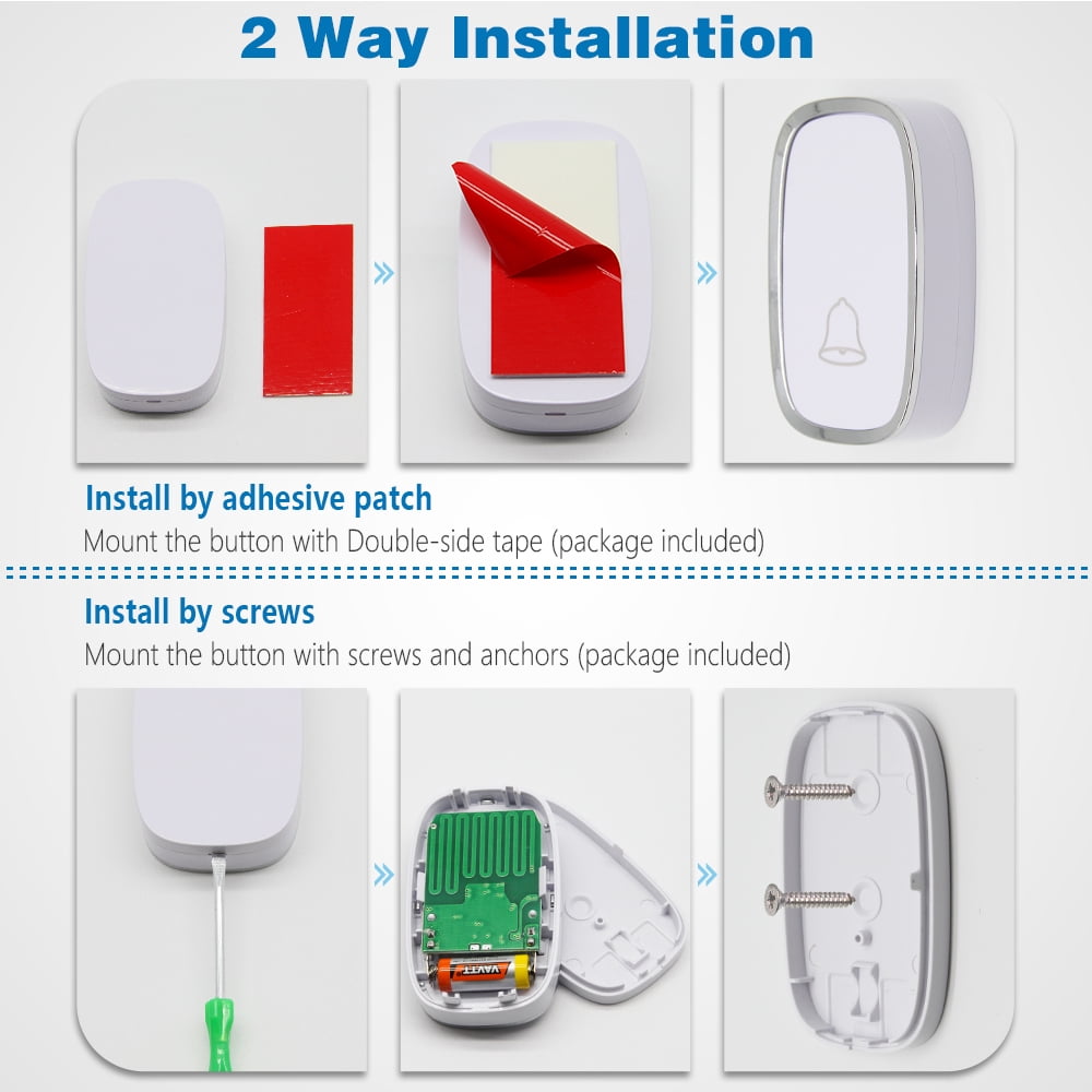 Kasonic Wireless Doorbell，Plug-Play Waterproof Bell Operating Range Up To 1000 Feet, Adjustable Volume, Quality Sound And LED Flash Indicator