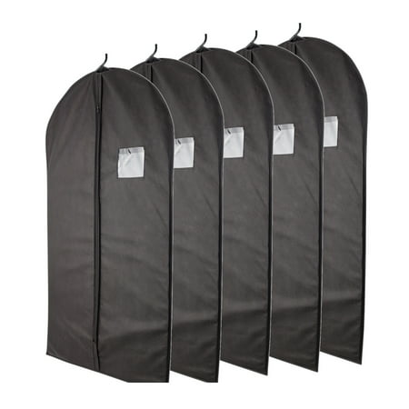 Plixio Black Garment Bags for Storage of Suits or Dresses—Includes Zipper & Transparent Window (5 Pack of 40 Inch