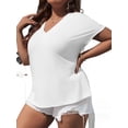 thumbnail image 4 of Plus Size Summer Short Sleeve Women V Neck Solid Casual Tee Shirt, 4 of 6