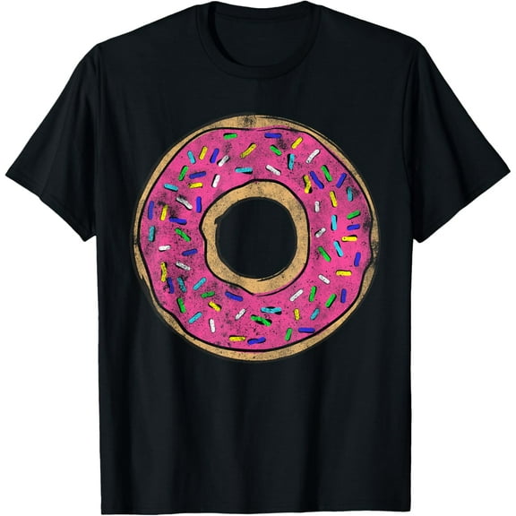 Vintage Big Pink Donut Shirt - Colorful Sprinkles DoughnutMen and women can wear, black T-shirts, gifts. Age: M,L,XL 2XL, 3XL, 419XL