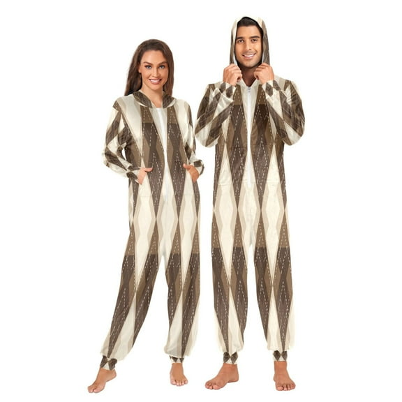 Onesie Jumpsuits For Men&Women Winter One Piece Zipper Pajamas Playsuit Brown