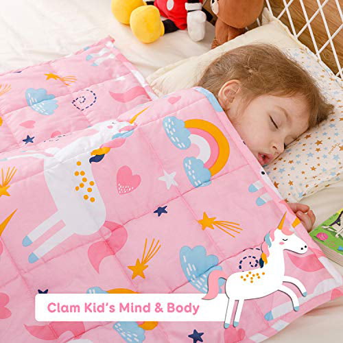 Calming Kids Mind and Sleep Well Pink Cat 100% Natural Cotton with Premium Glass Beads Topblan Kids Weighted Blanket 5 lbs 36x48 for Children