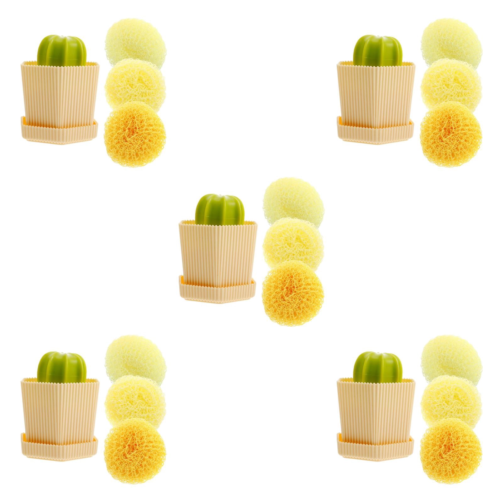 WORGEOUS 5 Sets Cute Cactus Brush Set With 3 Replacement Kitchen Scrubber Dish Scrub Brush For Cleaning Dishes Sinks And Pans