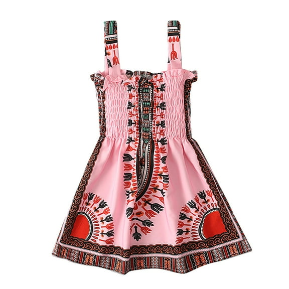 Enjoytime Girls Summer Dress Kids Child Boho Printed Suspender Square Neck Sleeveless A-Line Mini Dresses 2025 Baby Girl Outfits