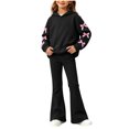 thumbnail image 2 of Ixbnca 2 Piece Outfits for Kids Girls Long Sleeve Hooded Sweatshirts High Waist Flare Pants Bow Fashion Clothes, 2 of 7