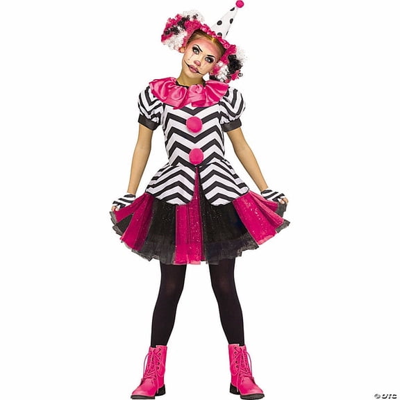 Fun World Girl's Harlequin Halloween Costume Dress - Pink 8-10