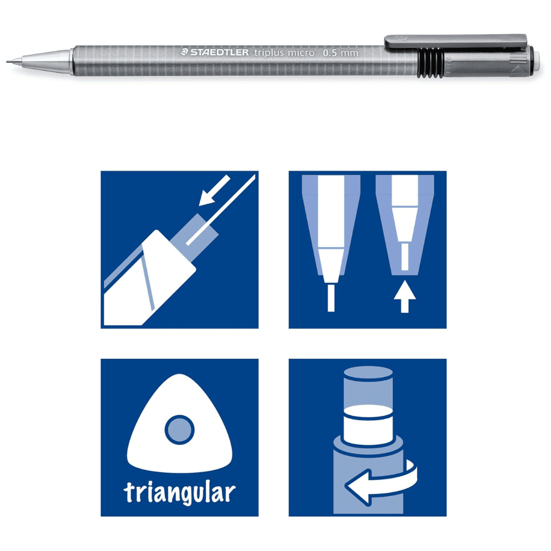 STAEDTLER Triplus Micro Mechanical Pencils 18 Pack (18 sets of 3 pcs) (#2) 0.5mm lead, Retractable with Twist Eraser, Ergonomic Triangular Grip for Writing, Drawing & Drafting, 54 Count