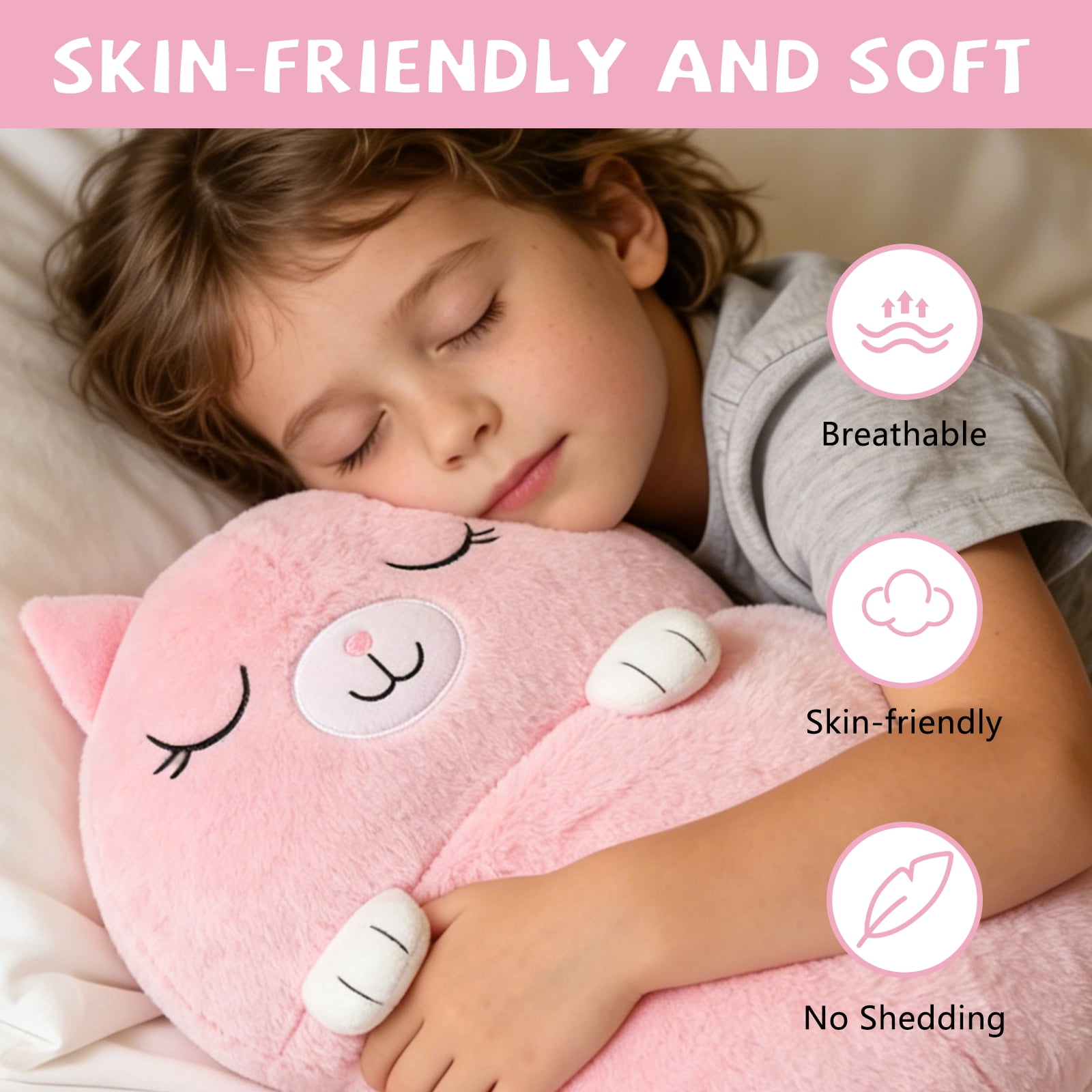 Kids Cat Sleeping Bag with Pillow - 2-in-1 Foldable, All Seasons, Soft & Warm (54"x20")-Pink