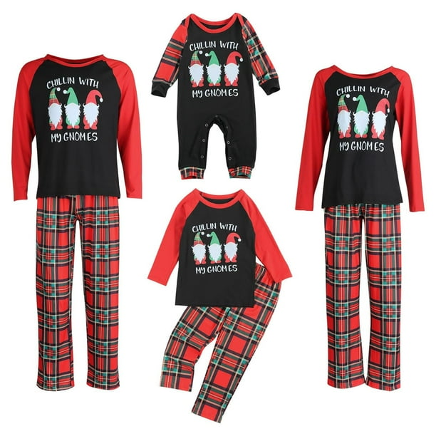 Pijamas navideños familiares Fiomva, conjunto familiar de pijamas navideños a cuadros de ciervo, ropa de dormir navideña para adultos, niños y bebés.