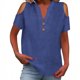 thumbnail image 1 of Loose Off The Shoulder Tops For Women Color Sólido Cuello en V Linen Feel Camiseta de Manga Corta, Tops de Lino para Mujeres Loose Fit Verano, 1 of 9