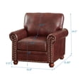 thumbnail image 7 of Modern PU Leather Seat Chair, Single Couch with Silver Nails Head Trim and Retro Solid Wood Legs, Lounge Chair with Round Armrest for Living Room, Bedroom, Office and Apartment, Burgundy, 7 of 7