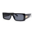 thumbnail image 2 of Mod Retro Narrow Rectangle Flat Top Plastic Buckle Jewel Hinge Sunglasses All Black, 2 of 4