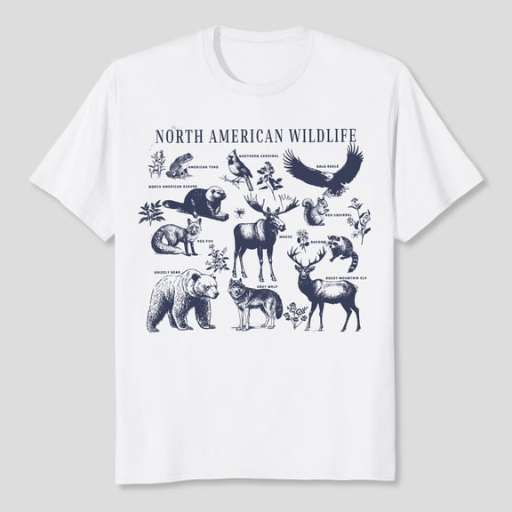 Unisex North American Wildlife Graphic T-Shirt, Sizes S-5XL, Tbun Men's And Women's Graphic Tee 100% Cotton by TBun, Full Sizes S-5XL