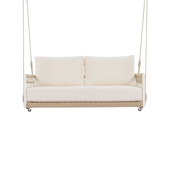TREXM 1-Piece Woven Rope Outdoor Swing Sofa with Soft Cushions Seating 2 for Patio, Courtyard and Balcony (Beige)
