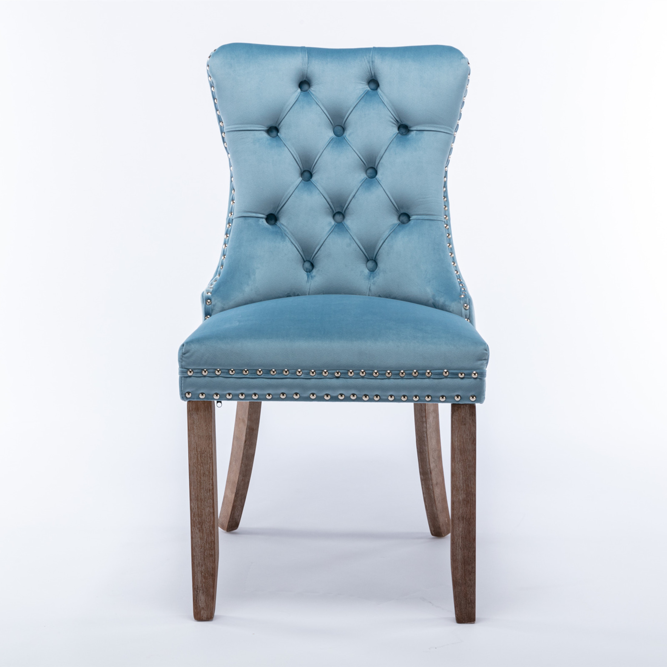 Nexa Upholstered Tufted Velvet Dining Chairs with Nailhead Trim, Rubberwood Legs and Frame, Light Blue, Set of 2