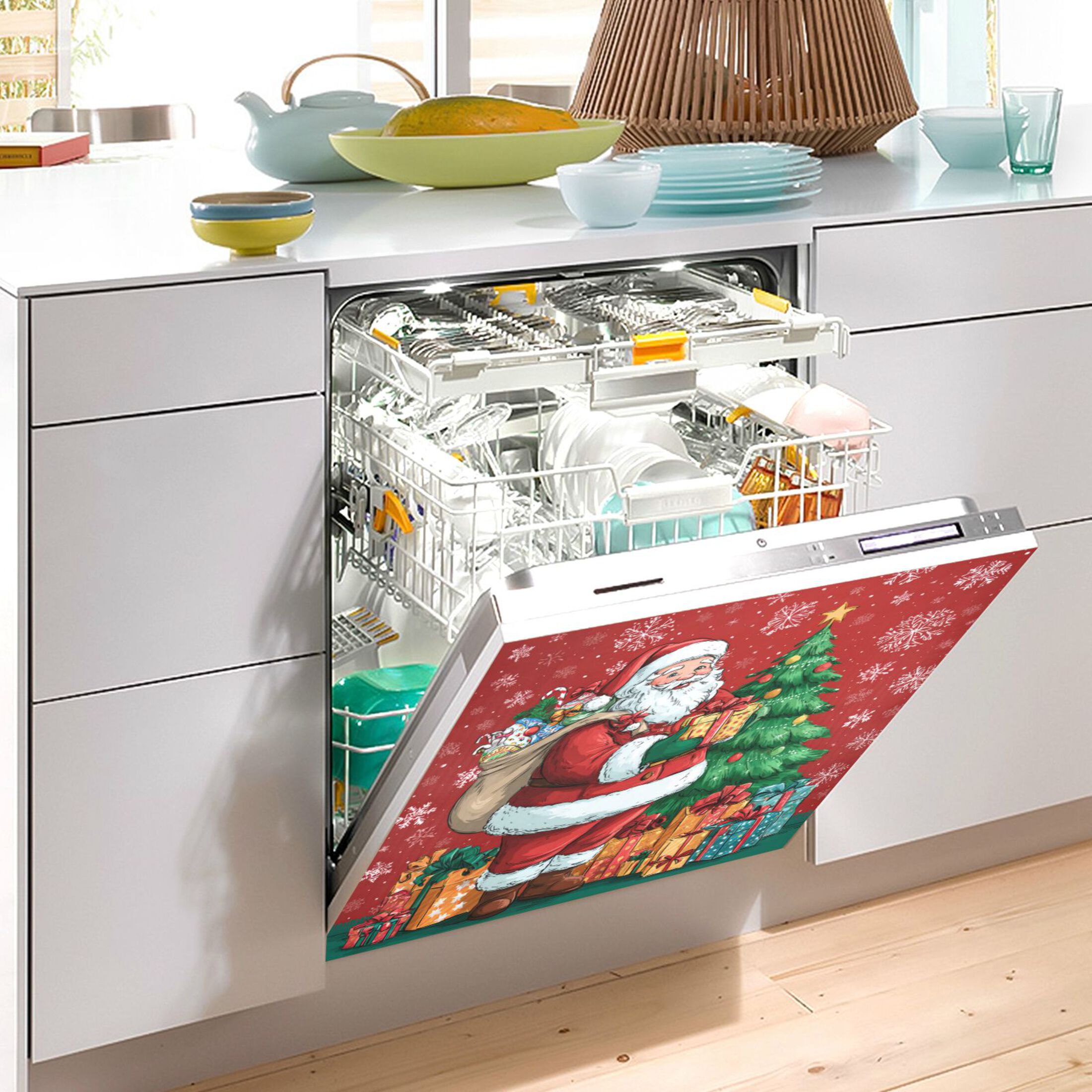 Dishwasher Magnetic Refrigerator Magnet Cover Sticker Home Decorative 23"x26" Santa Claus and His Presents