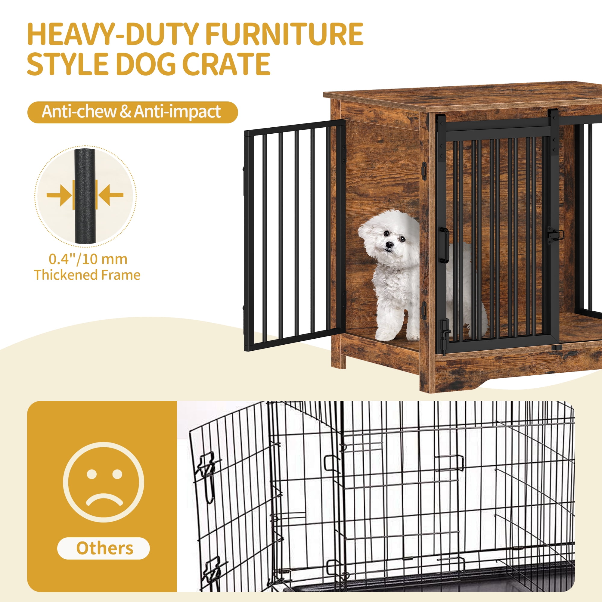 27.2" Dog Crate Furniture with Barn Door, Heavy Duty Wooden Kennel for Small Dogs up to 22 lb, Rustic Brown