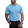 thumbnail image 5 of Kladzum Men's Basic Shirts Short Sleeve Henry Neck Boxy Solid Color Casual Shirts Breathable Comfort Summer Daily Work Versatile Shirts S-3XL, 5 of 10