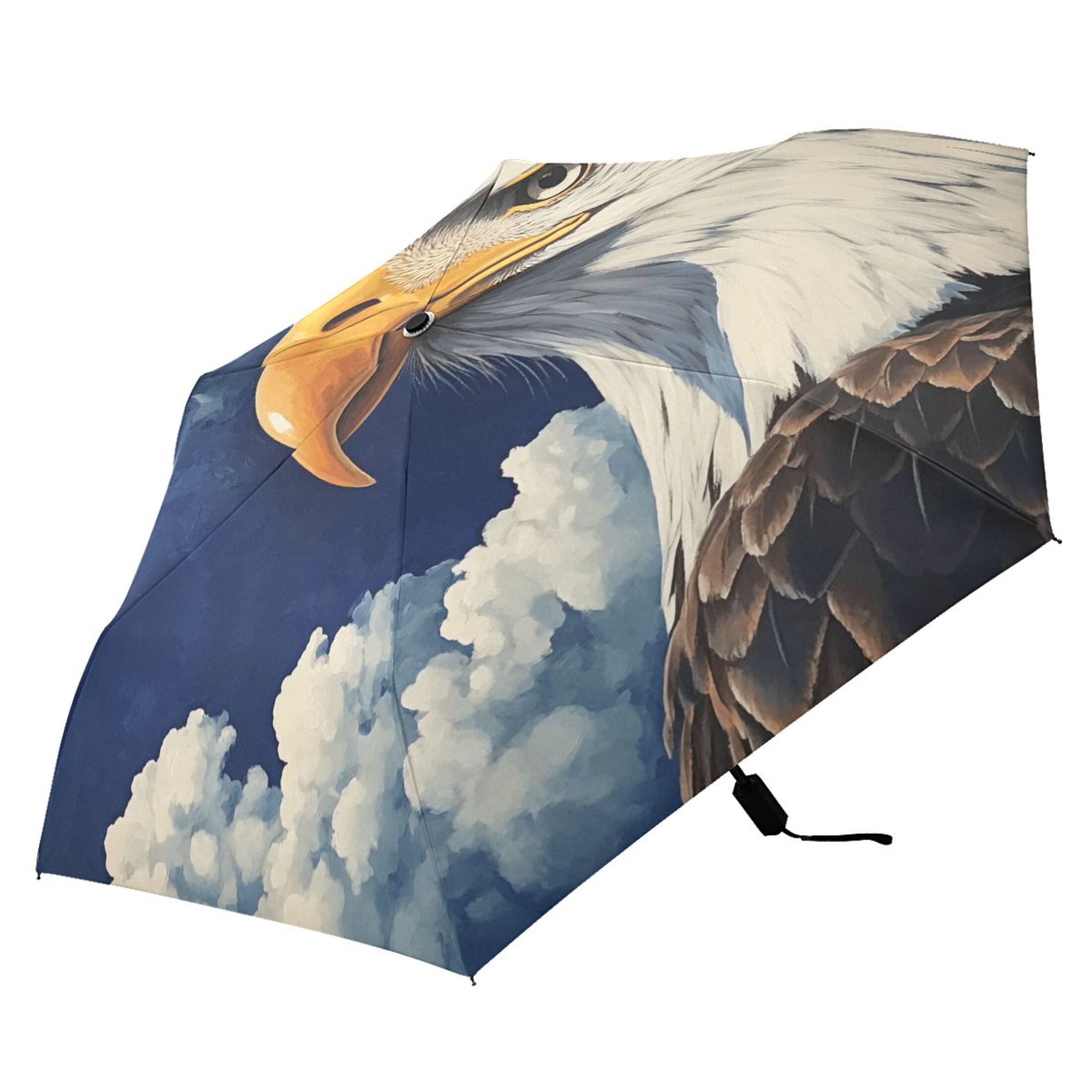 Compact Sun Umbrella Windproof Travel Umbrellas for Rain Strong Portable UV Protection American Flag and Eagle