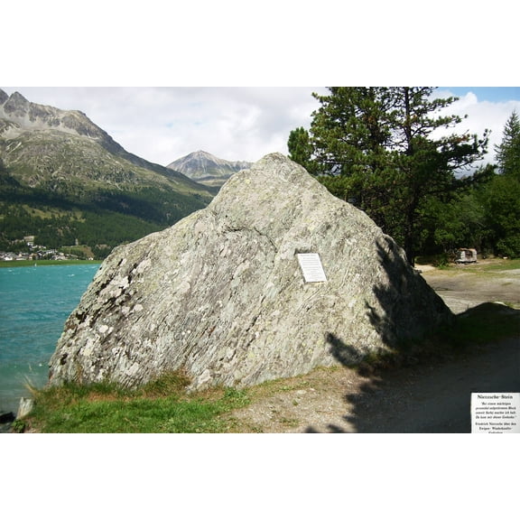 24x36 gallery poster, The Nietzsche Stone, near Surlej, the inspiration for Thus Spoke Zarathustra