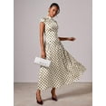 thumbnail image 6 of Apricot Polka Dot High Neck Short Sleeve Fitted Elegant Maxi Dress, 6 of 7