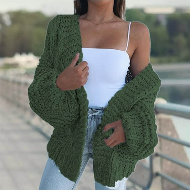 CFLVAEK Chunky Knit Cardigan Sweaters for Women Plus Size Open Front Sweater Solid Color Fall Winter Cardigans Loose Fit Long Sleeve Baggy Coat Tops