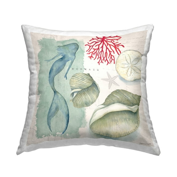 Stupell Industries Swimming Mermaid Marine Life Seashells Coral Design by Stephanie Workman Marrott Throw Pillow