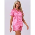 thumbnail image 2 of DARING DIVA Women's 2 Pcs Satin Silky Contrast Color Trim Pajama Set L Hot Pink, 2 of 7