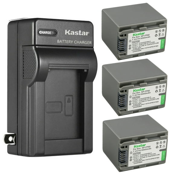 Kastar NP-FP90 / FP91 3-Pack Battery and AC Wall Charger Replacement for Sony NP-FP50 NP-FP51, NP-FP60, NP-FP70 NP-FP71, NP-FP90 NP-FP91 Battery, Sony DCR-HC40, DCR-HC41, DCR-HC42, DCR-HC43 Camcorder