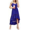 thumbnail image 2 of Franhais Women's Summer Long Sling Dress Solid Color Deep V Neck Irregular Ruffle Hem Dress, 2 of 8