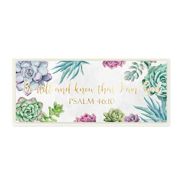Stupell Industries Be Still Psalm 46:10 Blooming Succulent Plants Botanical & Floral Painting Unframed Art Print Wall Art, 7 x 17