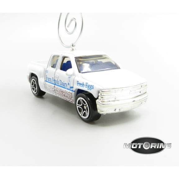 Chevy Silverado Farm Fresh Dairy White Truck Car Christmas Tree Ornament Diecast