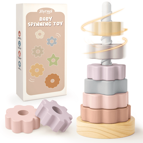 Joyreal Wooden Spinning Stacking Toys, Neutral Ring Stacker Montessori Toys for Toddlers 1-3, Christmas Birthday Gifts for Boys Girls