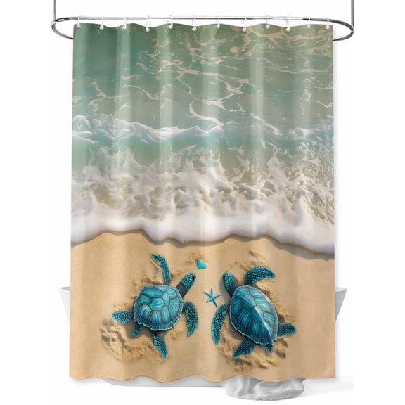 Fsddascl Coastal Turtle Shower Curtain Set - 60" x 72" Washable Bathtub Curtain with 12 Hooks, Summer Beach Nautical Ocean Waves Waterproof Fabric Stall Shower Curtains for Bathroom/Bathtub Décor