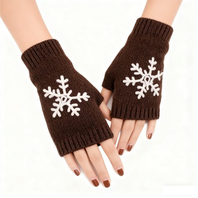 Casual Snowflake Print Knitted Fingerless Mittens For Winter Warmth And Fashion Comfort