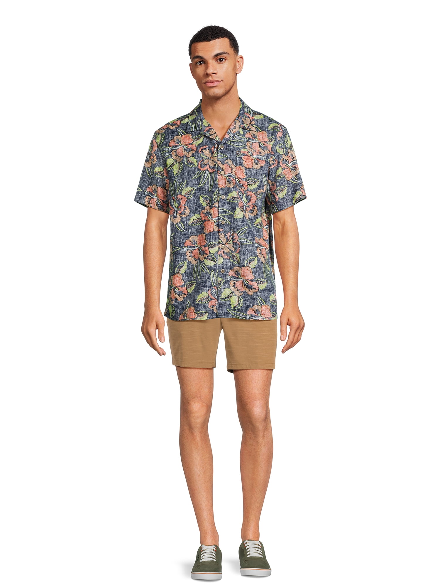 George Men's & Big Men's Short Sleeve Linen Blend Button-Up Camp Shirt, Sizes S-3XL