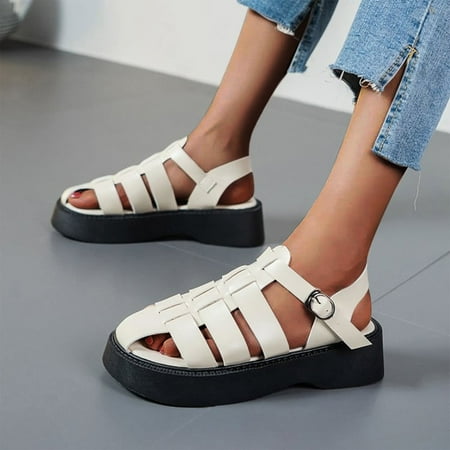 

〖Yilirongyumm〗 White 37 Sandals Women Big Sandals Platform Beach Roman Fashion Ladies Size Baotou Women s Sandals