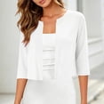 thumbnail image 2 of GILIGEGE Women's Bolero Shrug,3/4 Sleeve Cropped Cardigan,Thin Long Sleeve Shrug,V-Neck Knit Cropped Shrug,Lightweight Summer Cardigan,Solid Open Fornt Shrug for Cami or Dress,Fashion Clothing White, 2 of 8