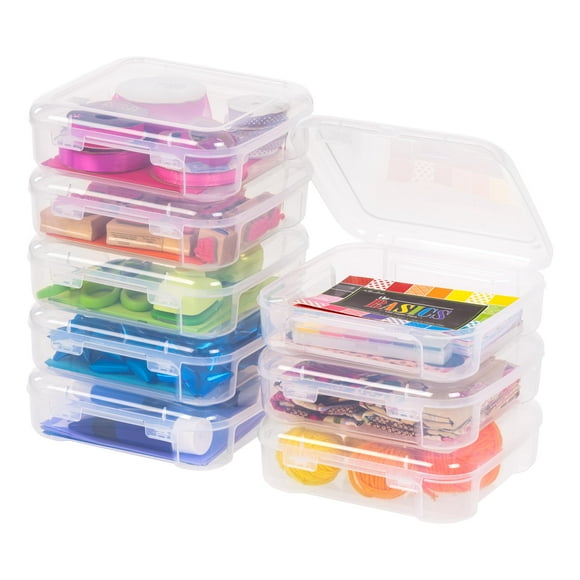 IRIS USA 8 Pack Clear Scrapbook Paper Storage Boxes, Portable Craft and Art Project Case for 6 x 6 Photos, Plastic Storage Box