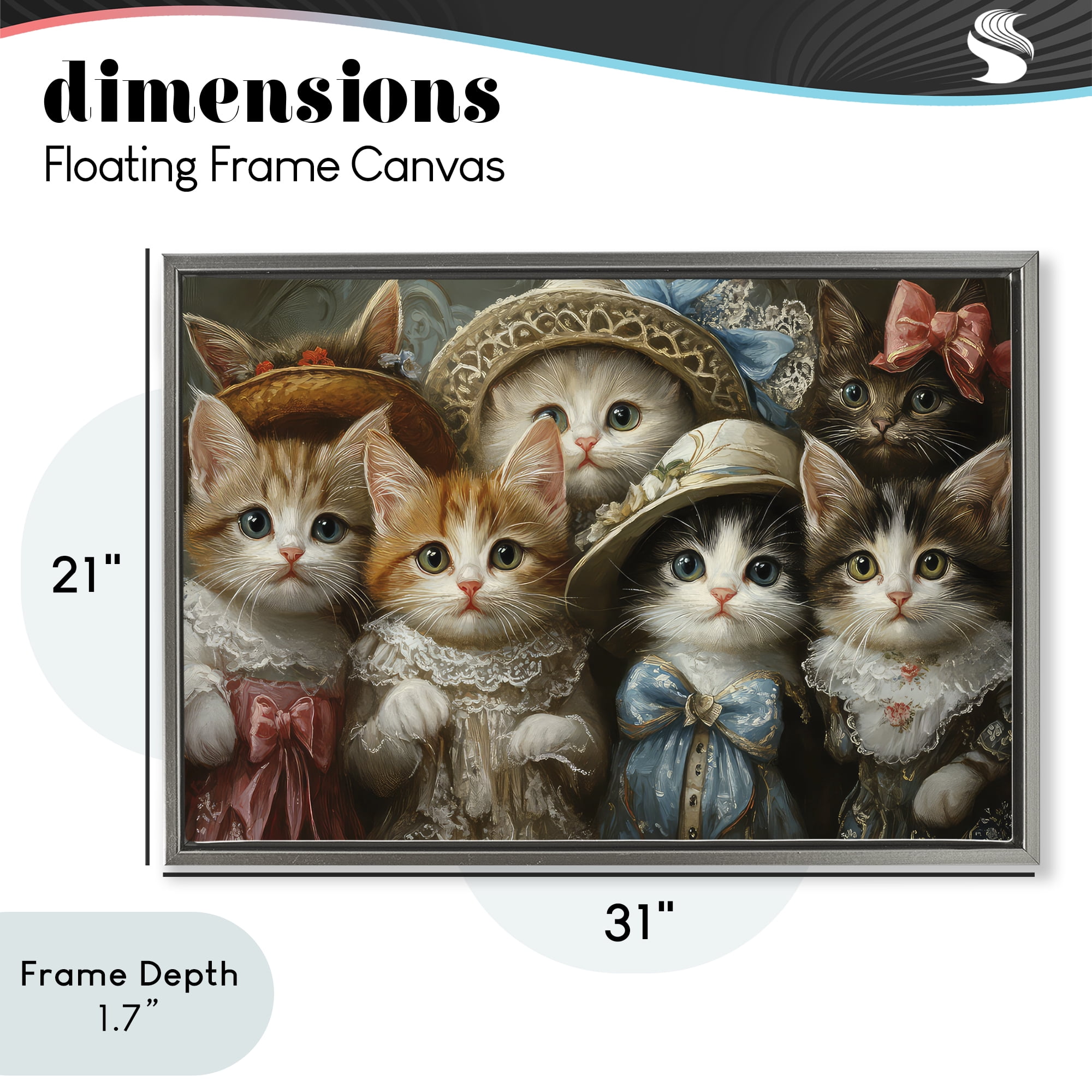 Stupell Industries Fashionable Vintage Cats Gray Framed Floater Canvas Wall Art, design by The Wands Want