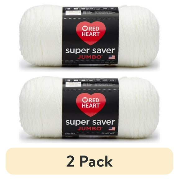 (2 pack) Red Heart Super Saver Jumbo #4 Medium Acrylic Yarn, Soft White 14oz/396g, 744 Yards