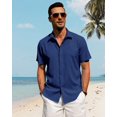 thumbnail image 3 of Camisa J.VER para hombre, lino, manga corta, algodón, casual, azul 3XL, 3 of 5