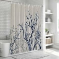 thumbnail image 6 of Blue Tree Bathroom Shower Curtains with 12 Hooks Polyester Waterproof Shower Curtain for Stalls and Bathtubs Retro Farmhouse Botanical Branches Bird Decorative Bathroom Privacy Curtain 66x72 Inches, 6 of 9