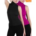 thumbnail image 1 of 2-Pack Women Sleeveless Ribbed Mock Neck Turtleneck Shirt Slim Fitted Body Shape Tank Top, 1 of 4