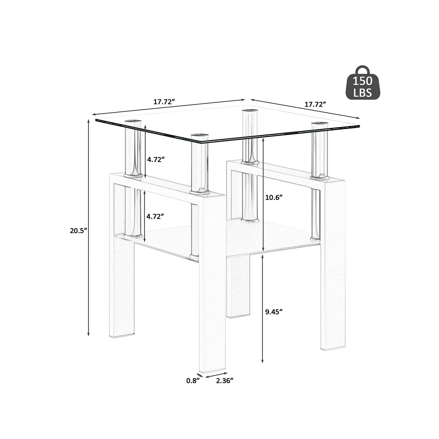 Royard Oaktree End Table Set of 2, Modern Square Tempered Glass Side Table with Shelf for Bedroom