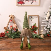 Long Legged Santa Gnome Doll with Rudolph, 17" Brown Faceless Christmas Decor with Bearded Hat, Holiday Gift Green