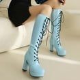 thumbnail image 2 of Metallic Knee High Combat Boots for Women Punk Gothic Leather Platform Chunky Heels Tall Riding Dress Boots, 2 of 7