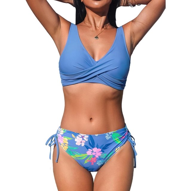 Maillot de Bain Bikini pour Femmes Croisé devant Lacé Deux Pièces