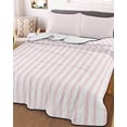 thumbnail image 3 of Quilts Twin Size Bedding Set, Pink Vertical Striped Lightweight Quilted Comforter, Farmhouse Thin Line Stripes Soft Reversible Bedspread Coverlet with Pillow Covers for All Season, 68" x 86", 3 of 7