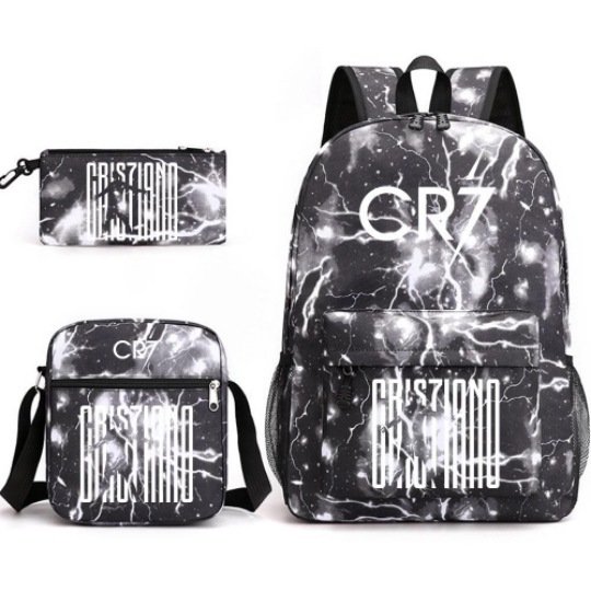 Football star Cristiano Ronaldo peripheral backpack set Messi backpack hot stamping printing three piece set
